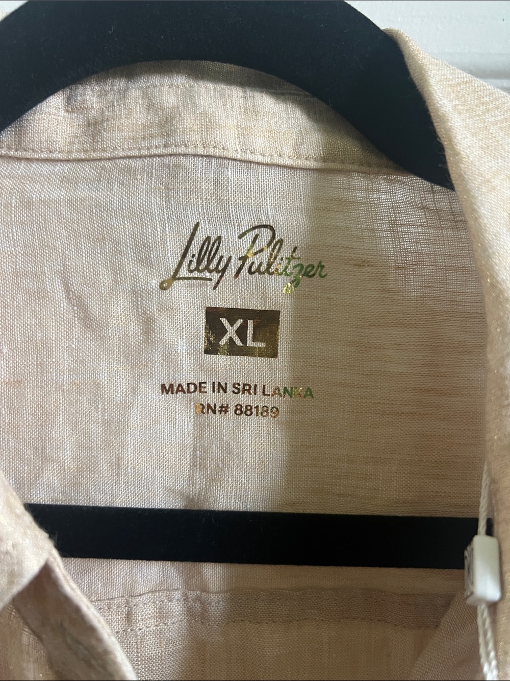 NWT!! Lilly Pulitzer Sea View Linen Button-Down Shirt Metallic Gold XL - Picture 2 of 5
